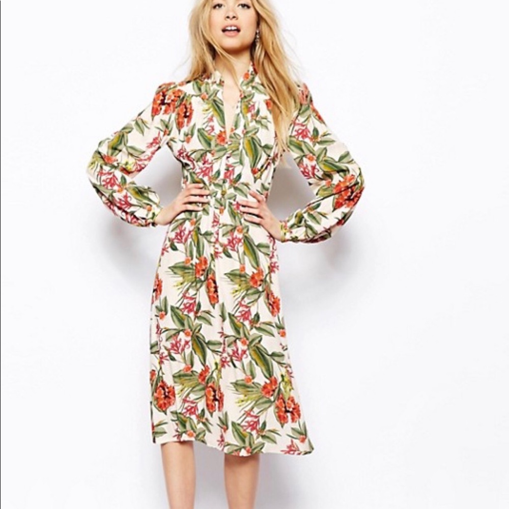 ASOS Midi floral print long sleeve dress with tags